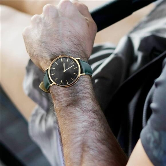 Vintage Leather Watch Bands with Stainless Steel Golden Buckle, Dark Green main image 13